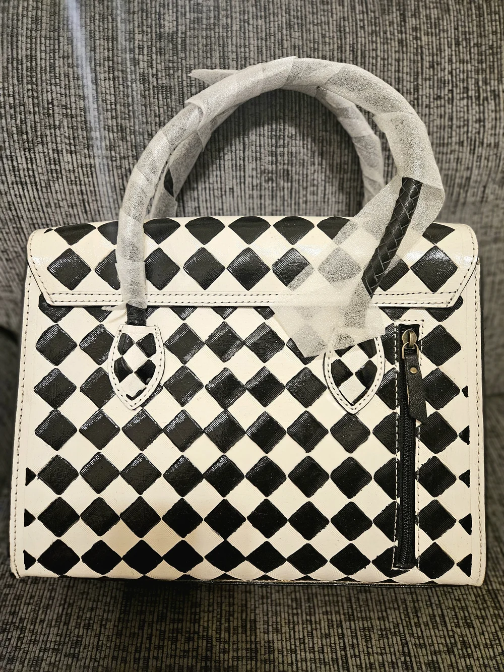 Handheld Women’s Satchel Bag in Black and White | Western Bougie Bag